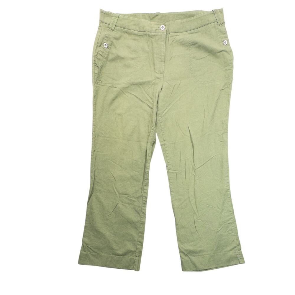 George Linen Cotton Ankle Pants Women's Size 18 x 30 Dark Olive Pockets Straight